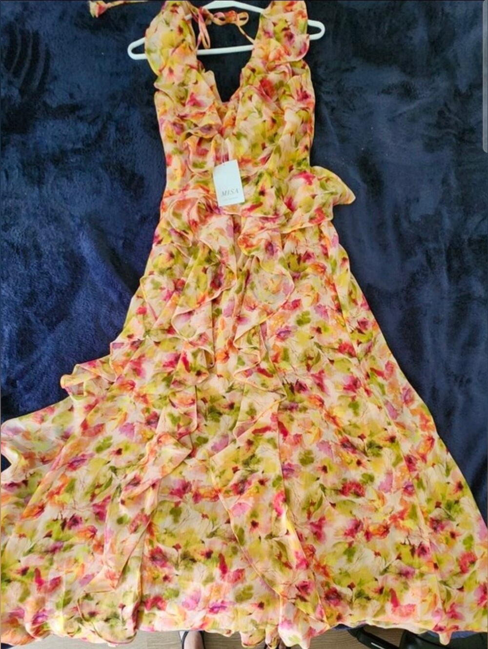 MISA Los Angeles Womens Claudita Floral Chiffon Ruffle Maxi Dress Multicolor XS